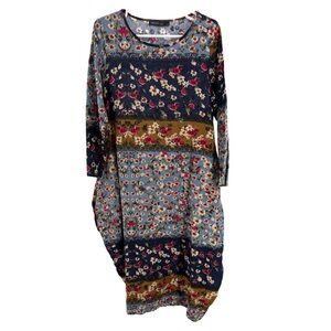 Zanzea Floral Maxi Dress Blue Multicolor cotton pockets M boho casual modest